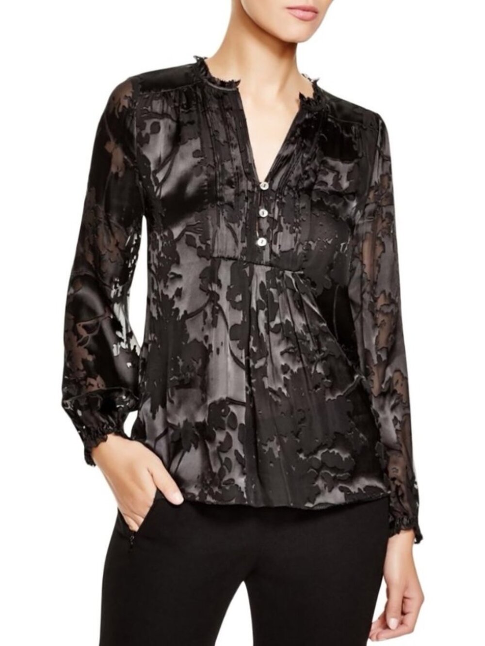 Diane Von Furstenberg Annalise Black Burnout Silk Blend Blouse Sz 14